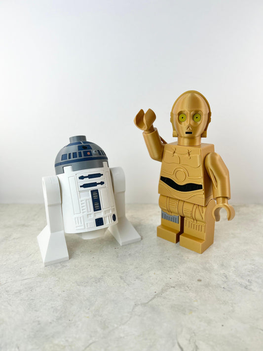 R2-D2 / C-3PO Star Wars Figure - 9in Tall Lego Inspired Brick MegaFigure Set